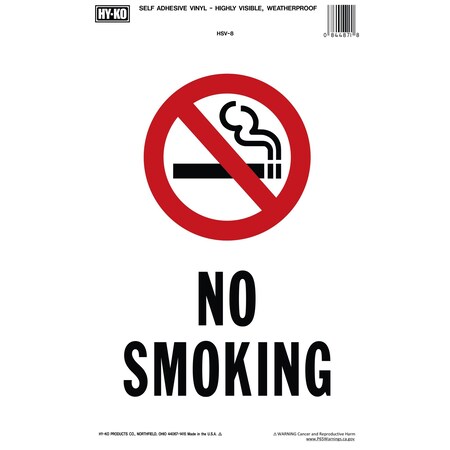 Hy-Ko No Smoking Sign 6.75" x 10", 10PK B00487